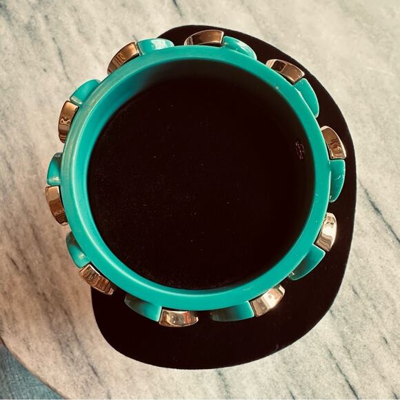 Tory Burch - Connor Stackable Bangle, Turquoise and Gold Bangle Bracelet - Picture 4 of 6